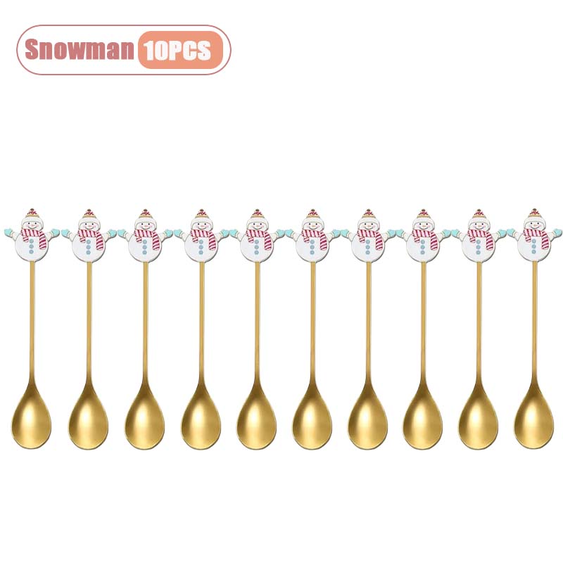 Stainless Steel Christmas Spoon Set, Coffee Spoon, Dessert Spoon, Santa Claus Tableware, Kitchen Utensils, Holiday Gift
