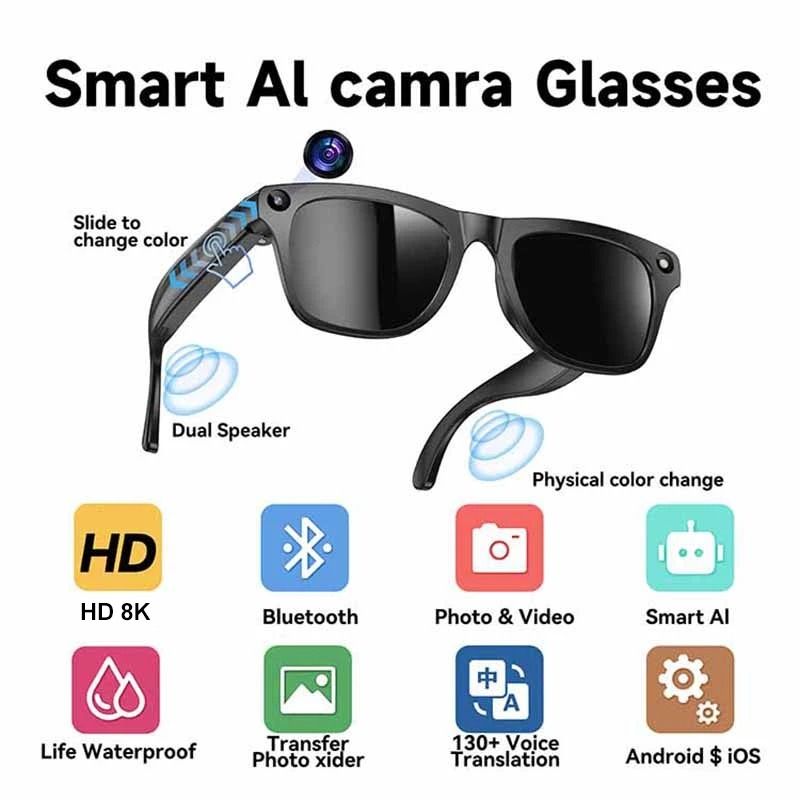 AI Smart Vision Glasses | 8MP HD Video Shooting & Voice Translation | Executive Waterproof Cam Bluetooth Sunglasses