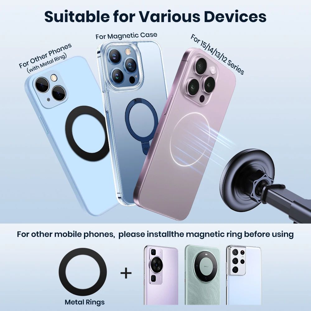 TOPK MagSafe Magnetic Car Phone Mount with Strong Suction Cup & Adjustable Long Arm