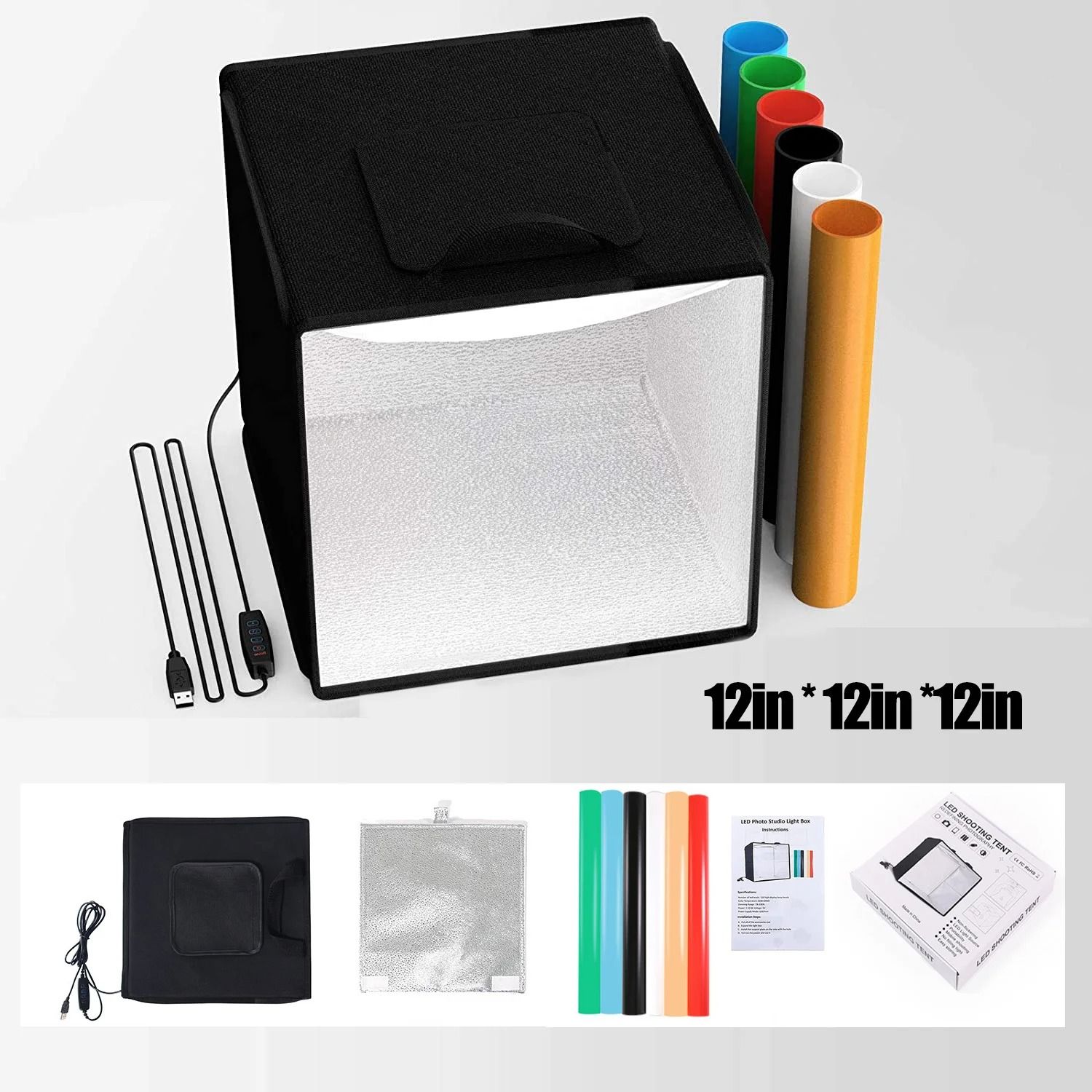 Photo Studio Light Box Kit - 120 LED Lights, 6 Backdrops