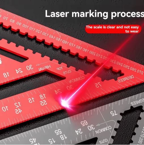12 Inch Precision Triangle Ruler Red Aluminum Alloy Angle Finder with Metric Scalemea