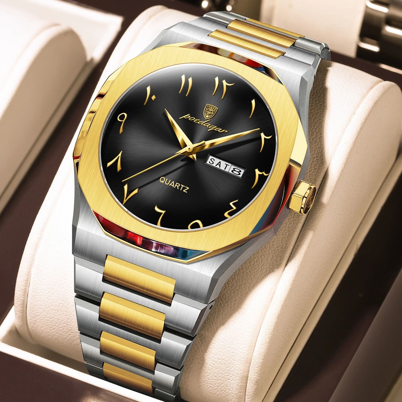 Mens Military Style Watch with Weekday Calendar and Waterproof Design