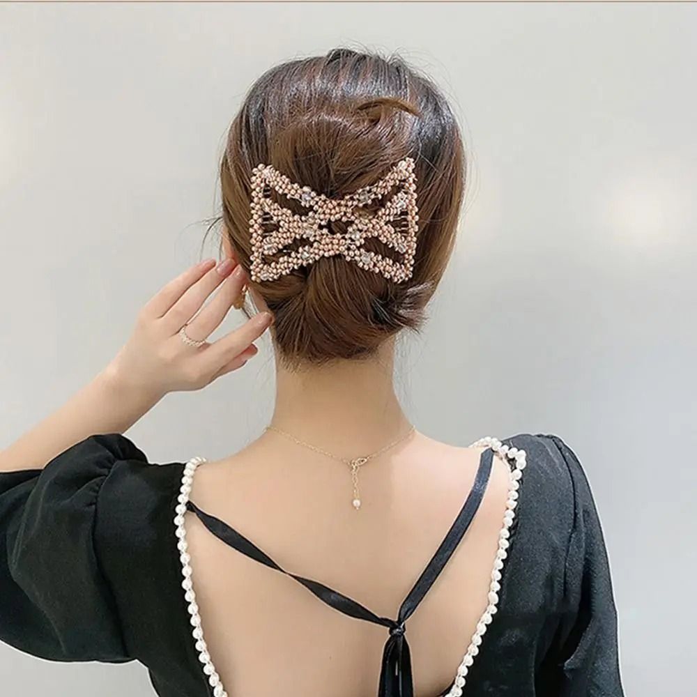 Elegant Pearl Elastic Magic Hair Comb and Butterfly Fancy Clip
