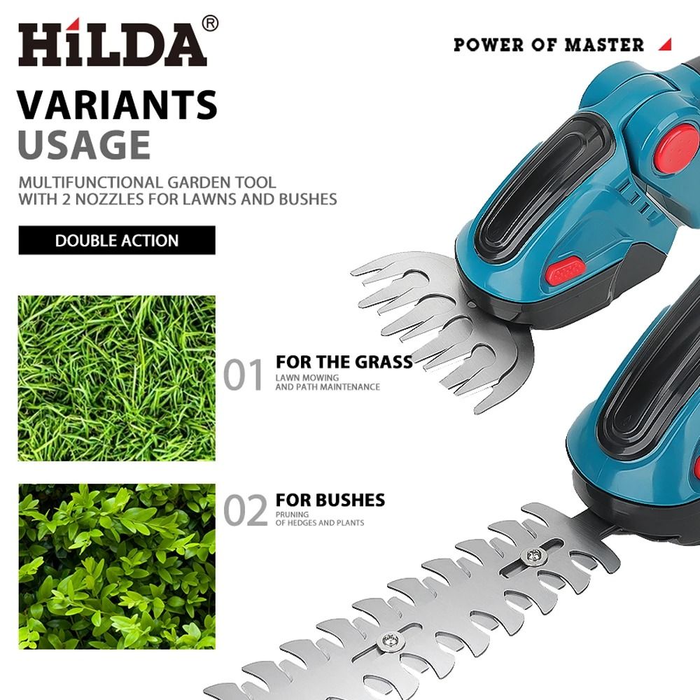 HILDA 2-in-1 Electric Hedge Trimmer – Professional Cordless Shrub Mower & Pruning Shear for Makita 18V Battery