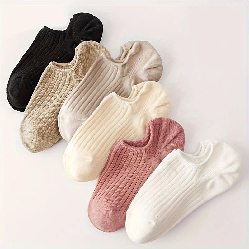 Multicolor Striped Knitted Short Socks Six Pair Set For Women