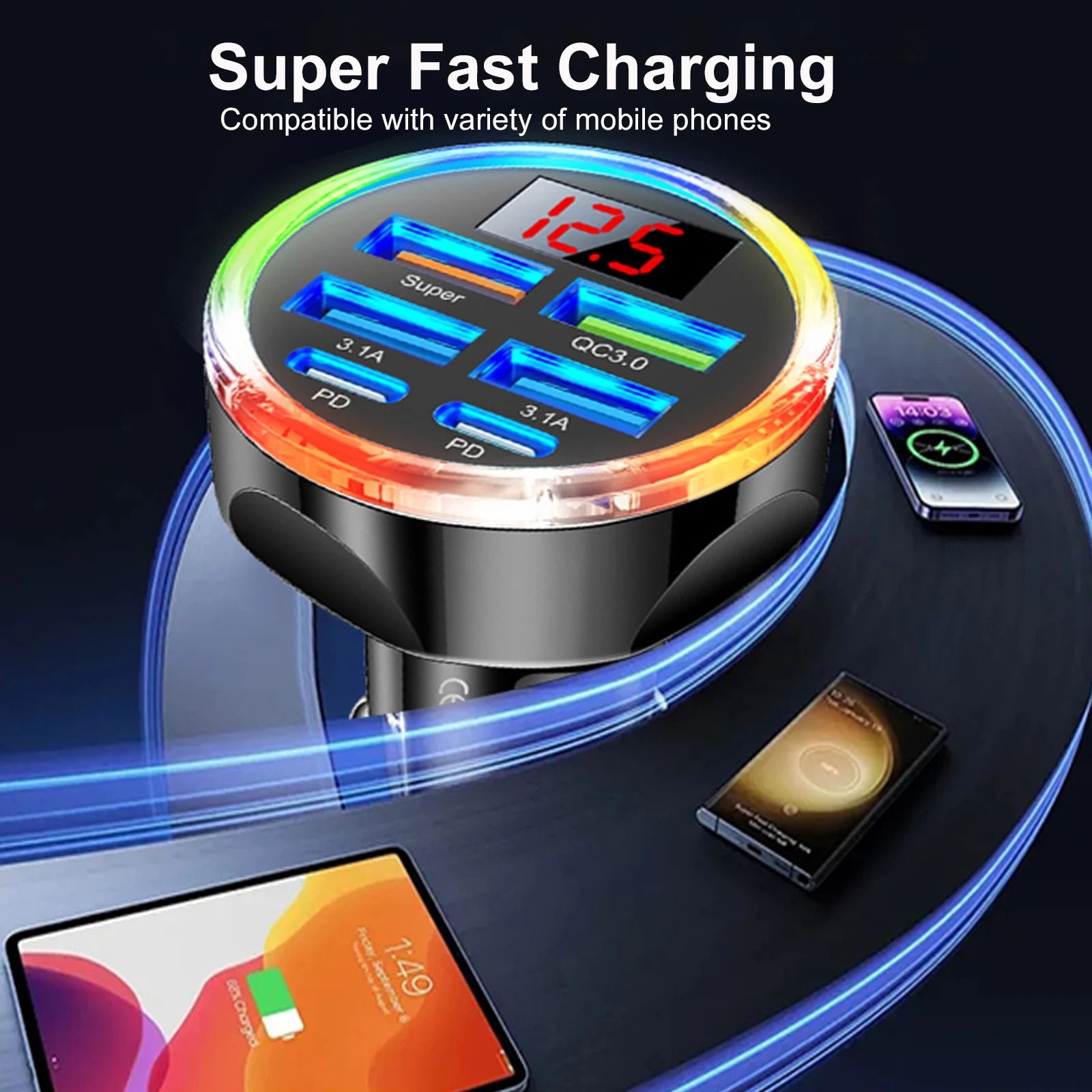 6 in 1 Dual PD USB C Super Fast Car Charger