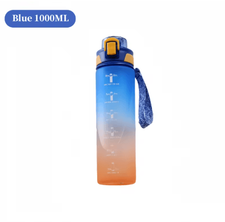 1000ml Gradient Sports Water Bottle Leak Proof Hydration Bottle with Time Marker and Hand Strap