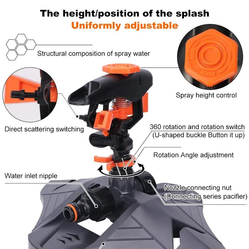 Upgraded 360 Degree Rotating Garden Water Sprinkler with Adjustable Angle and Large Coverage