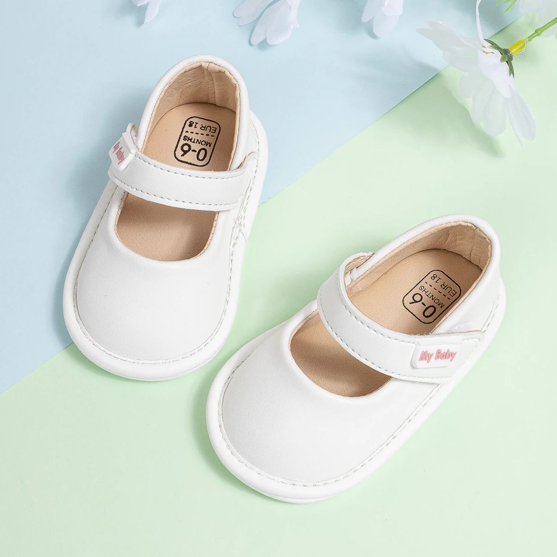 Infant Girls Black Leather Baby Shoes, Non-Slip First Walker Crib Shoes, Princess Dress Shoes, Ballet Flats