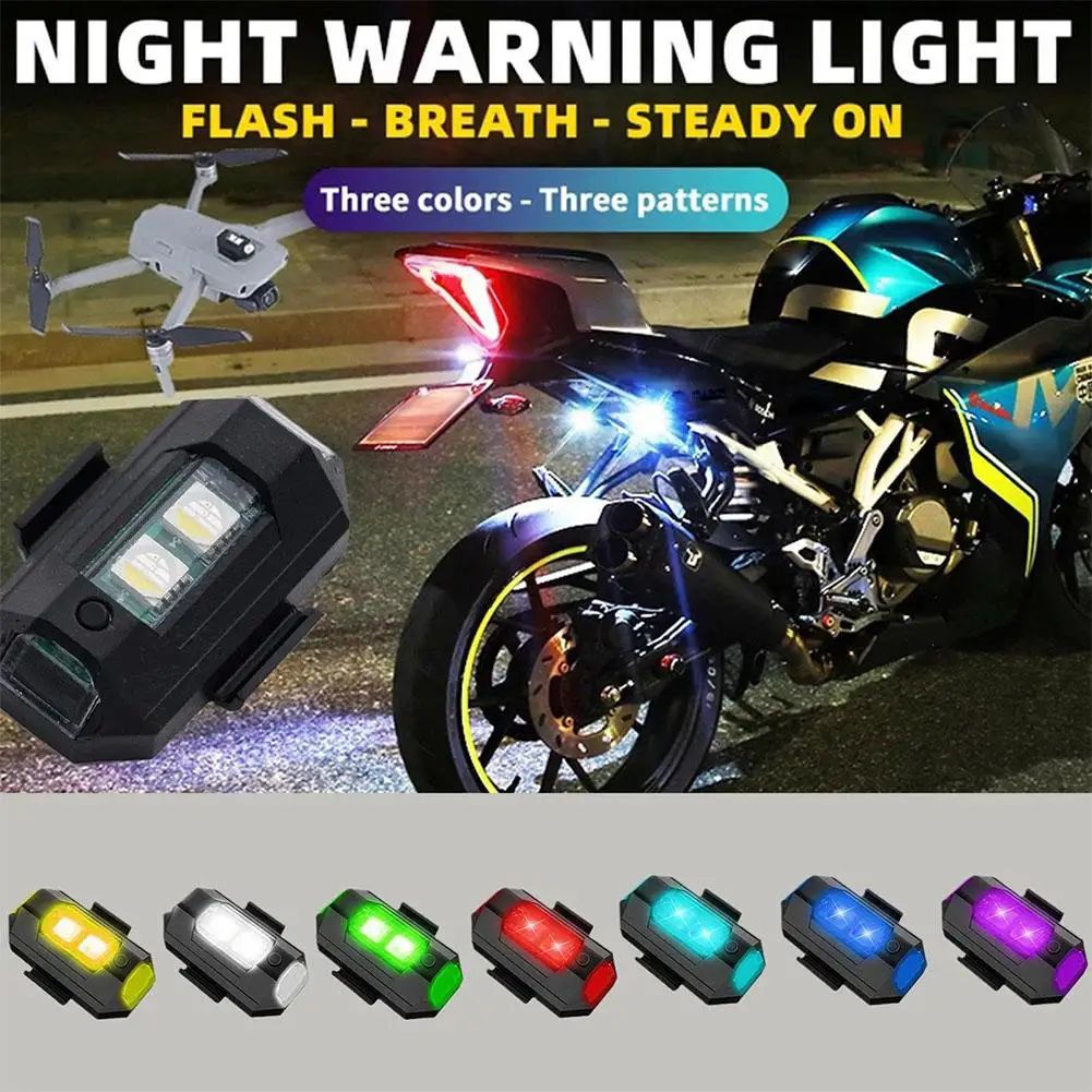 2 Pcs Mini 7-Color LED Strobe Safety Lights – Anti-Collision Flashing Beacons for Drone, Motorcycle & Aircraft