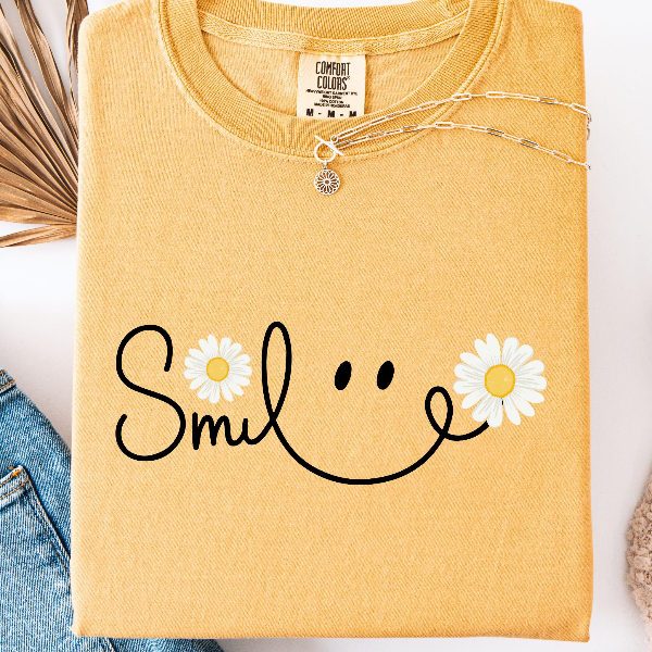 Smiley Daisy Womens Shirts, Emoji Smile Tee for Mom, Comfort Colors, Trendy Floral Tee Shirts