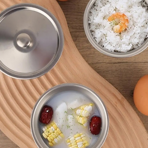 Stainless Steel Steamed Egg Bowl with Lids Premium Kitchen Tableware for Desserts, Soups, Rice Noodles & More