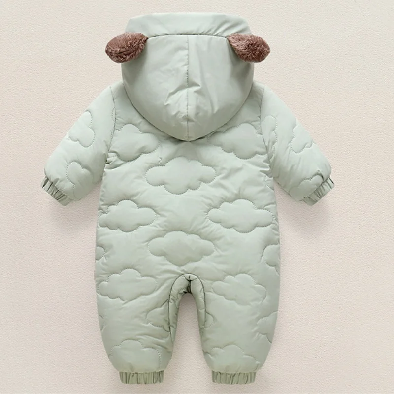 Toddler Baby Girl Boy Snowsuit Thickened Fleece Lined Hooded Romper Double Layer 0-2Y Cute Bear Ears Winter Warm