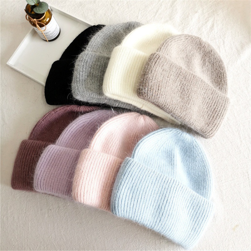 Real Rabbit Fur Winter Hat Fashion Women Beanie Warm Solid CoverWomen Solid Adult Cover Head Cap