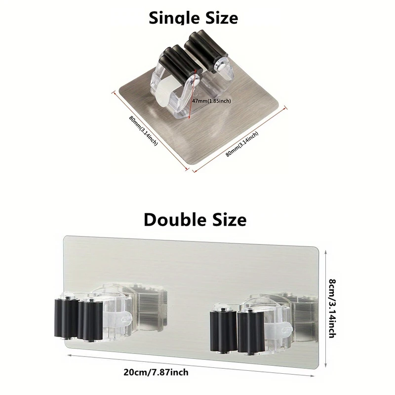 No Nail Mop Hook, Multi Functional Traceless Mop Holder, Double Head, Strong Adhesive Household Clip