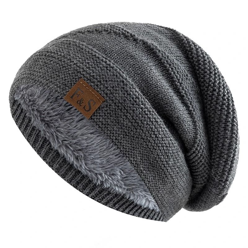 Unisex Slouchy Fur Lined Winter Beanie Hat