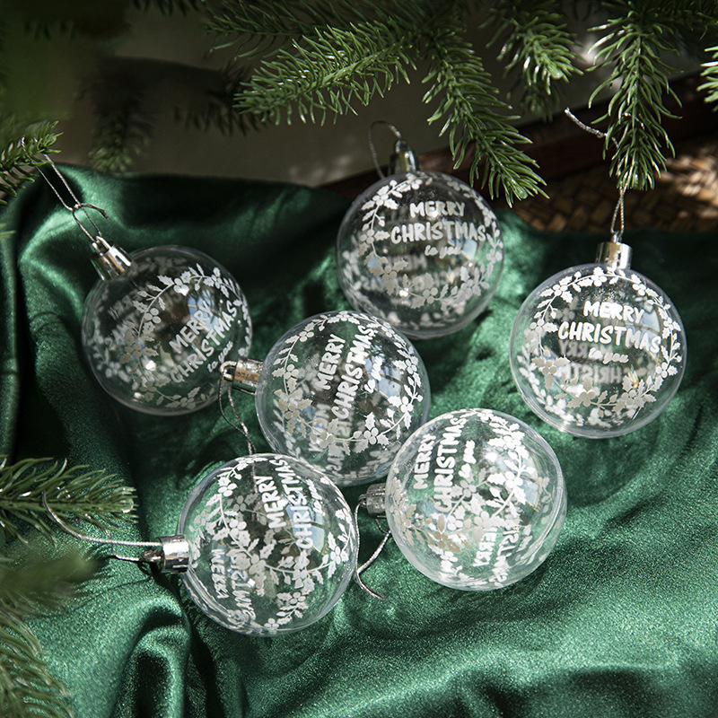 Christmas Tree Decoration, Transparent Painted Christmas Ball, White Snowball Pendant, Home Decor