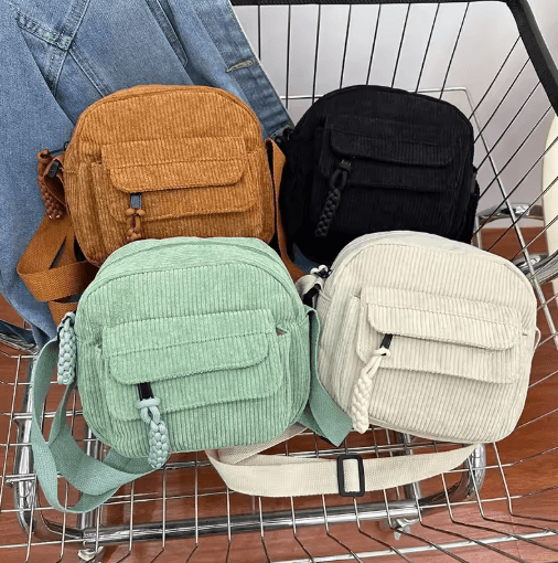 Corduroy Shoulder Bag for Girls Simple Solid Color School Style Messenger Bag