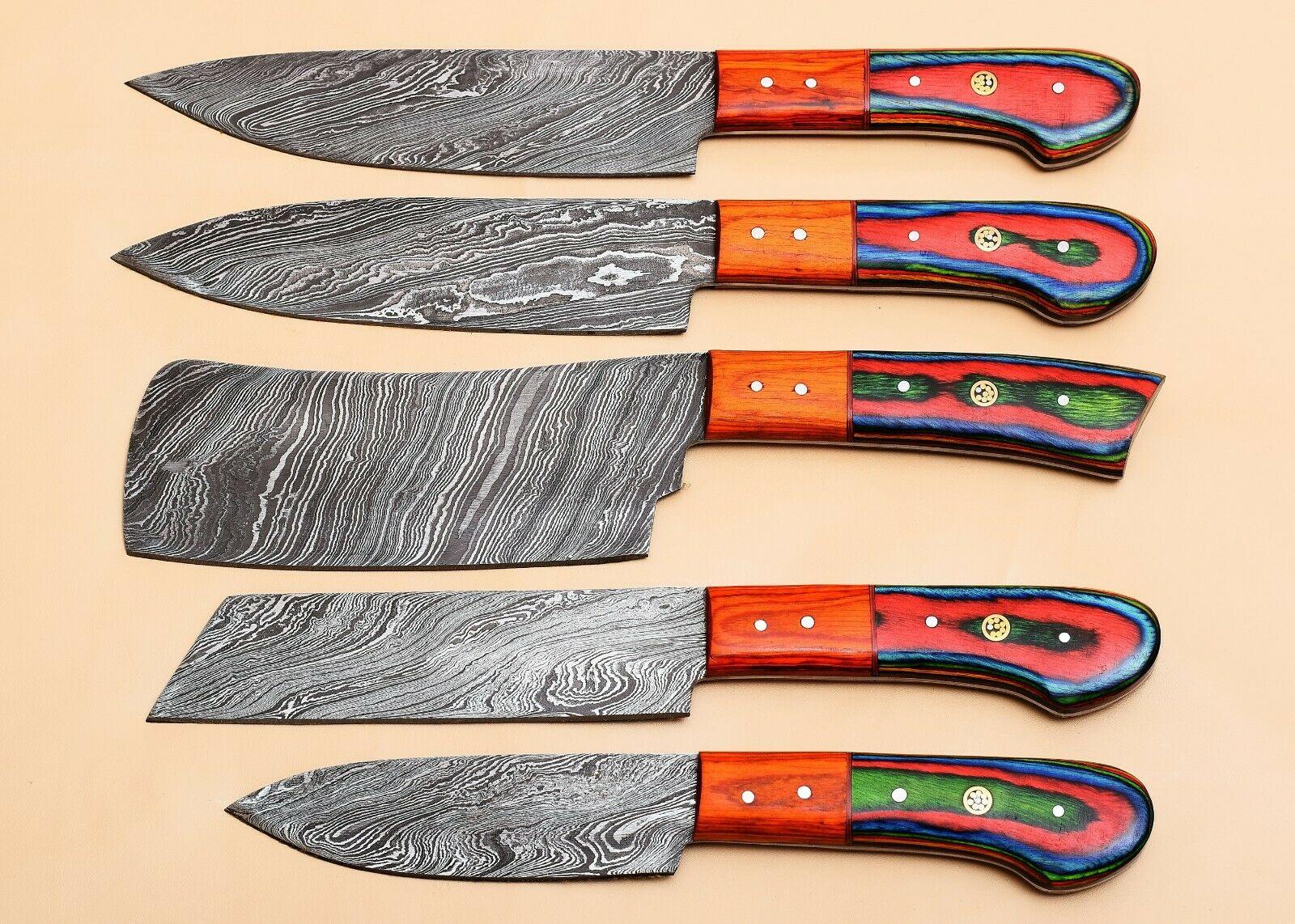 Damascus Steel 5 Chef Knives Set – Elegant Pakka Wood Grip