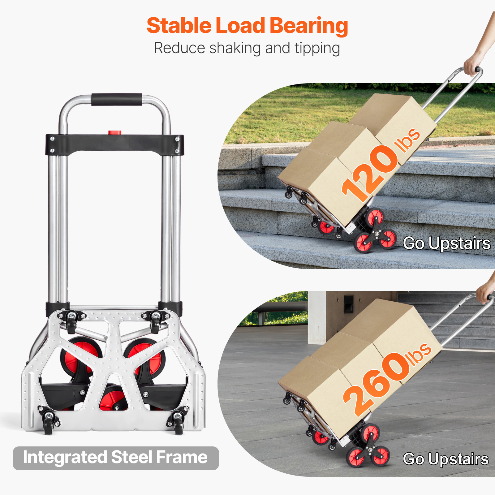 Stair Climbing Cart Folding Hand Truck with Telescoping Handle