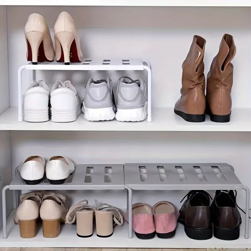 FlexiStack Adjustable Multi-Tier Shoe Rack Organizer – Space-Saving Plastic Storage Shelf for Home, Dorm & Closet