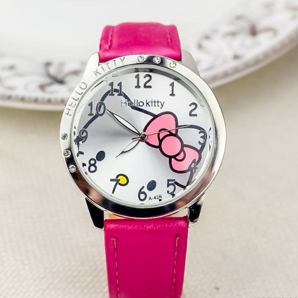 Hello Kitty Bow Digital Quartz Watch, Cartoon Belt Watch with Diamond, Kawaii Birthday Toy Gift