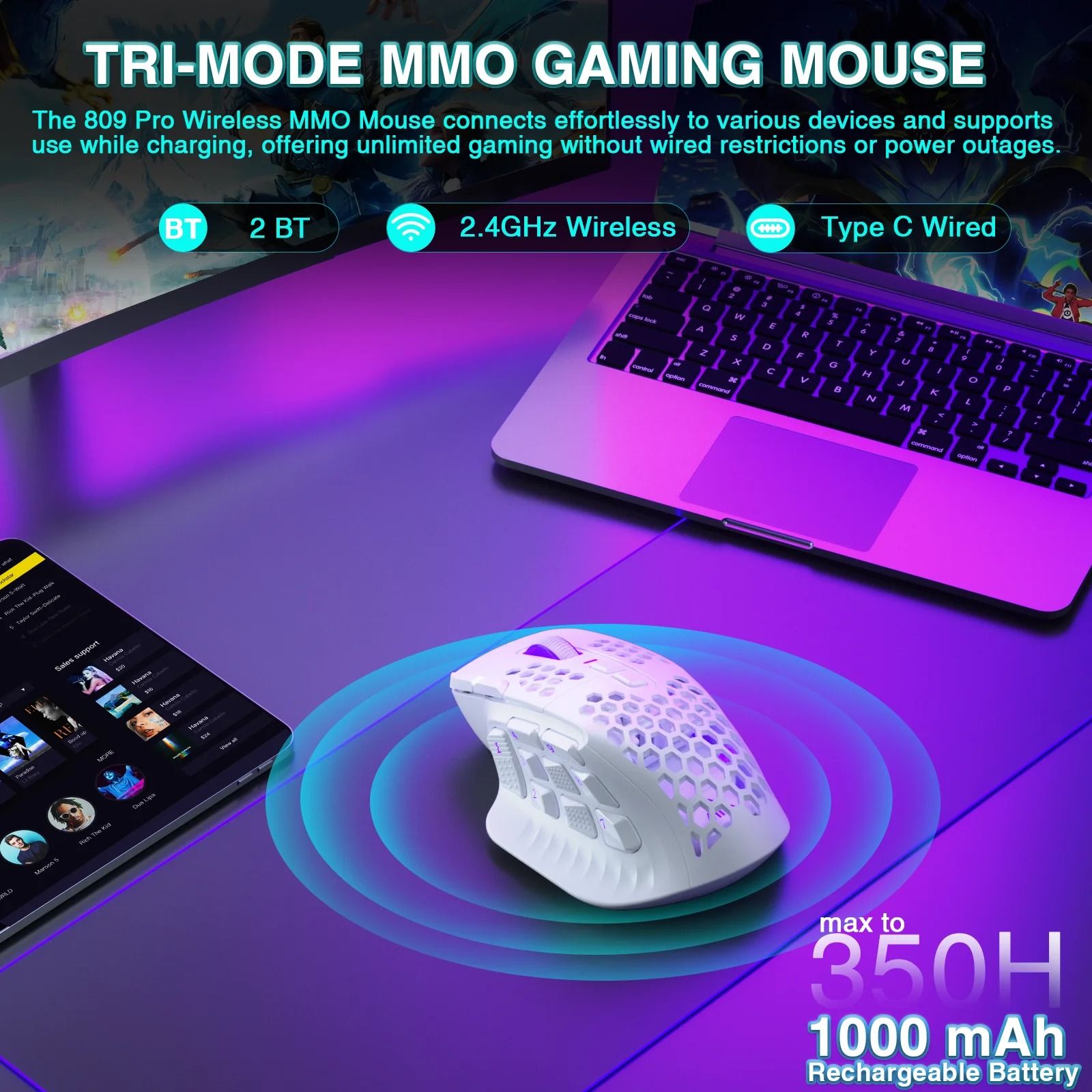 SOLAKAKA SM809 Pro Wireless MMO Gaming Mouse PAW3311 with 16 Programmable Buttons
