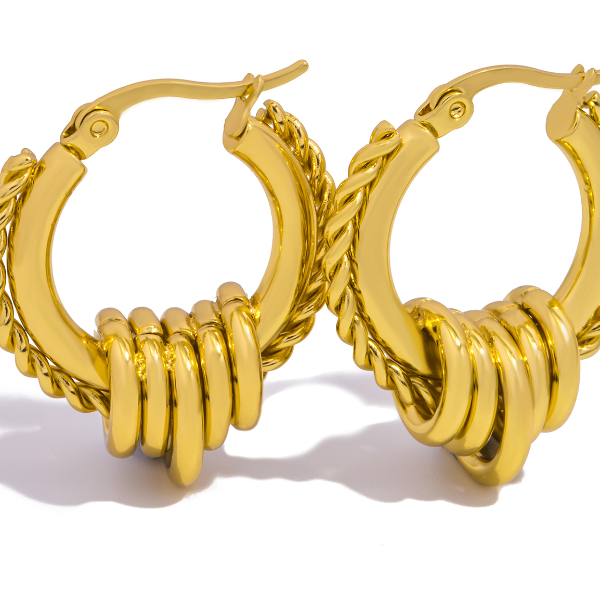 Multilayer Circle Twist Earrings for Women, Trendy Gold Plated Stainless Steel Statement Jewelry Bijoux