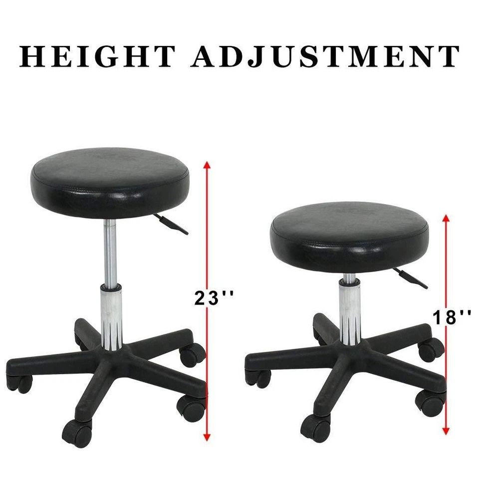 Adjustable Round Rolling Stool, Salon Swivel PU Leather Stool, Height Adjustable with Wheels, Smooth Casters