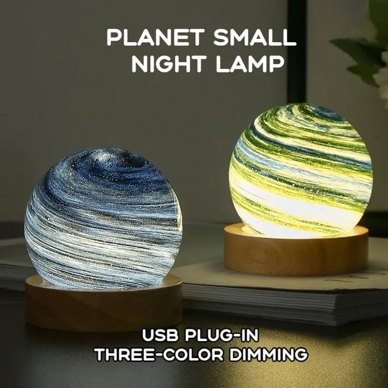 USB Powered 3D Moon Glass Night Lamp with Wooden Stand