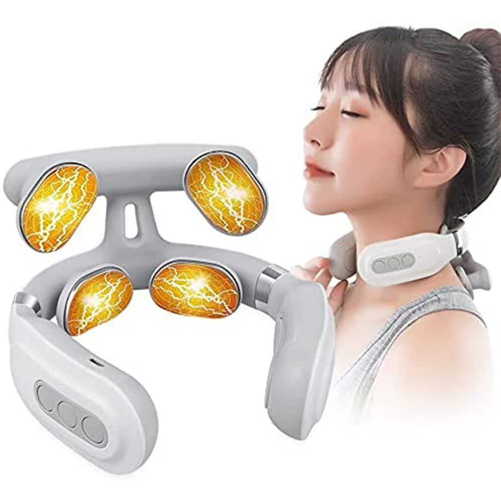 Multifunctional Electric Hot Compress, 4 Heads Neck Massager, Shoulder Cervical Massager, Pulse Neck Protector