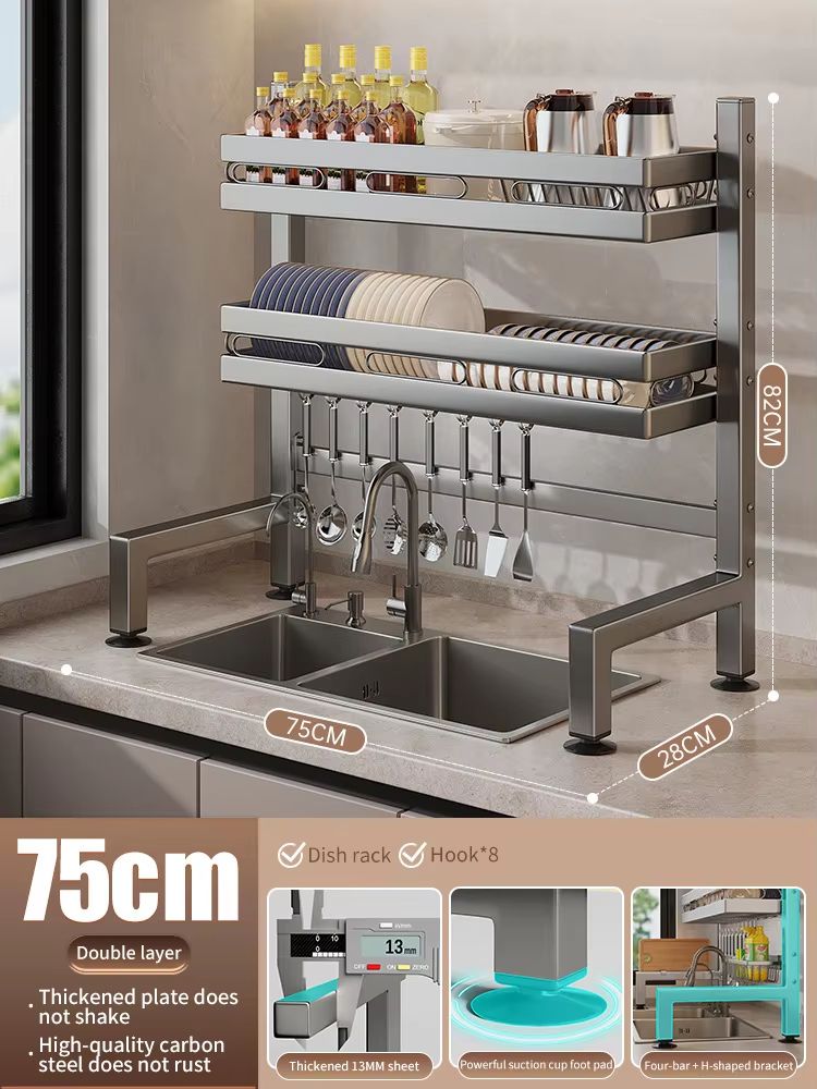 Stainless Steel Double-Layer Kitchen Sink Dish Draining Shelf