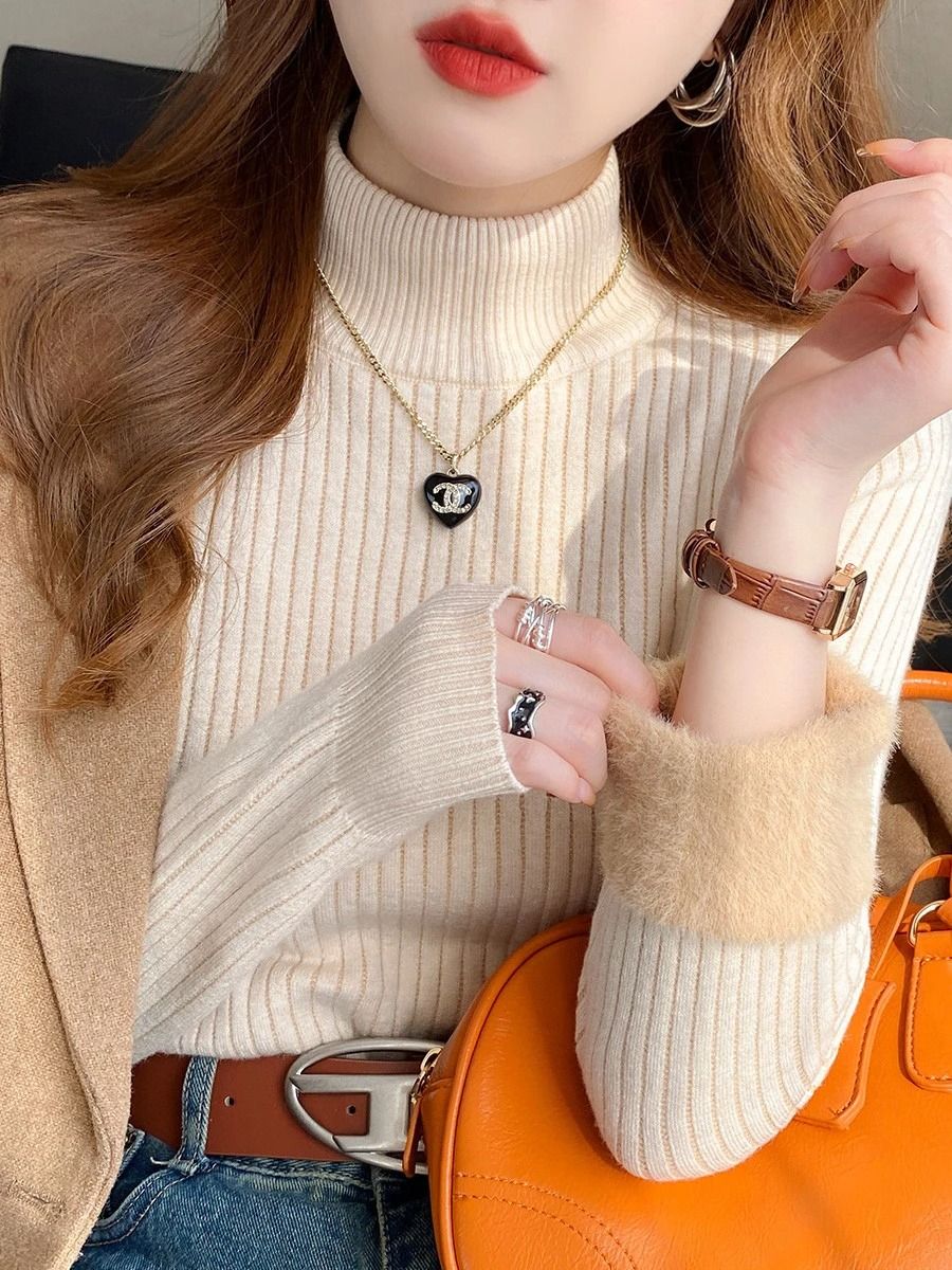 Women Thermal Turtleneck Sweater with Velvet Lining