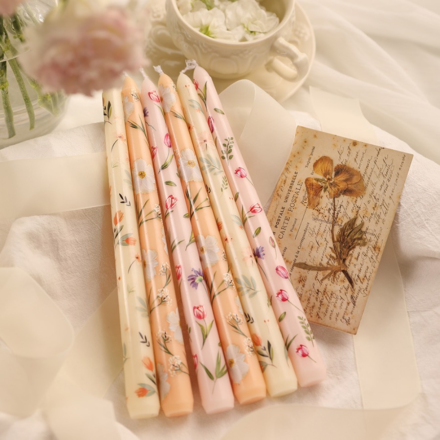 Long Romantic Hand Painted Rose Candle for Home & Wedding Decor