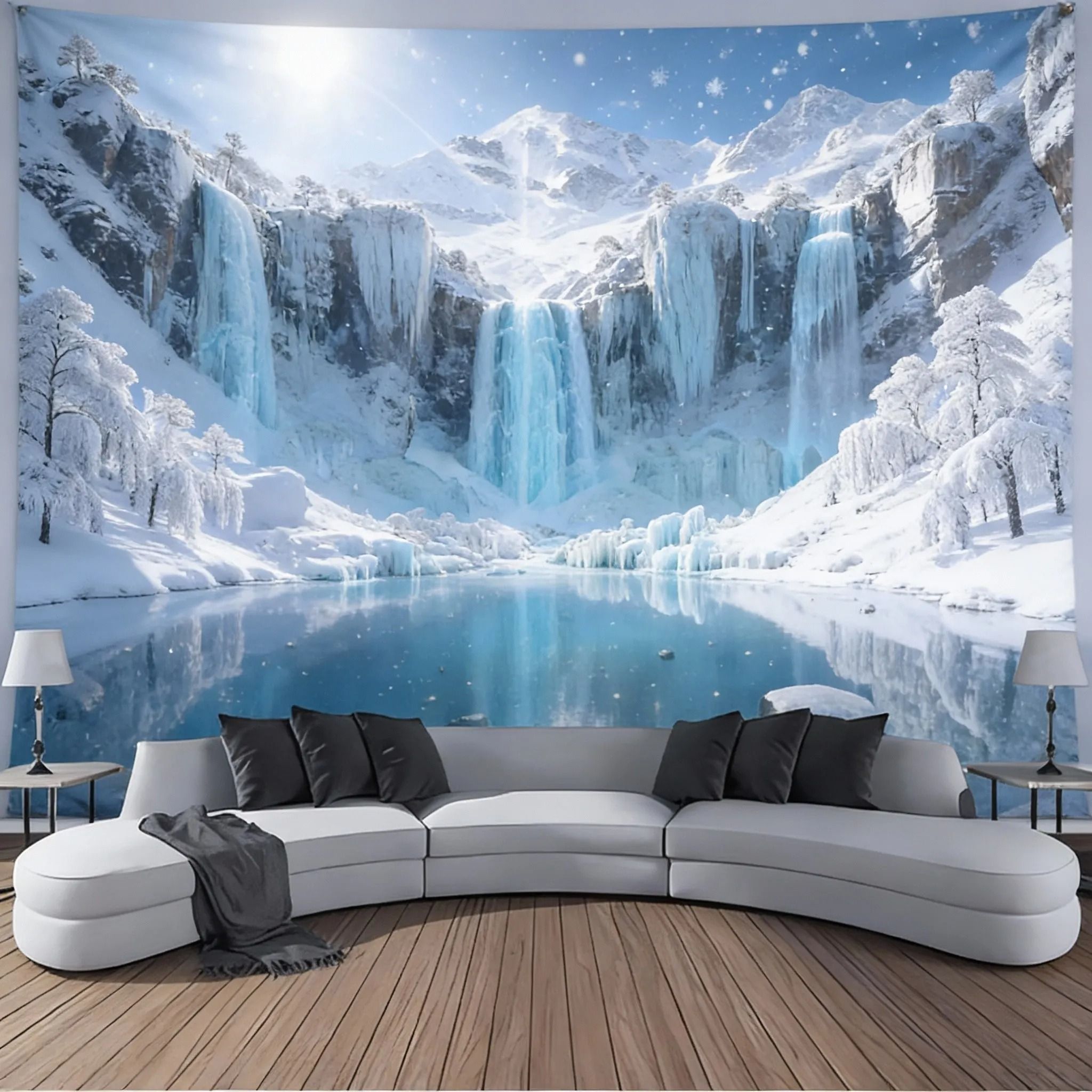 Landscape Waterfall Canyon Tapestry – High-Definition Elemental Architectural Sculpture