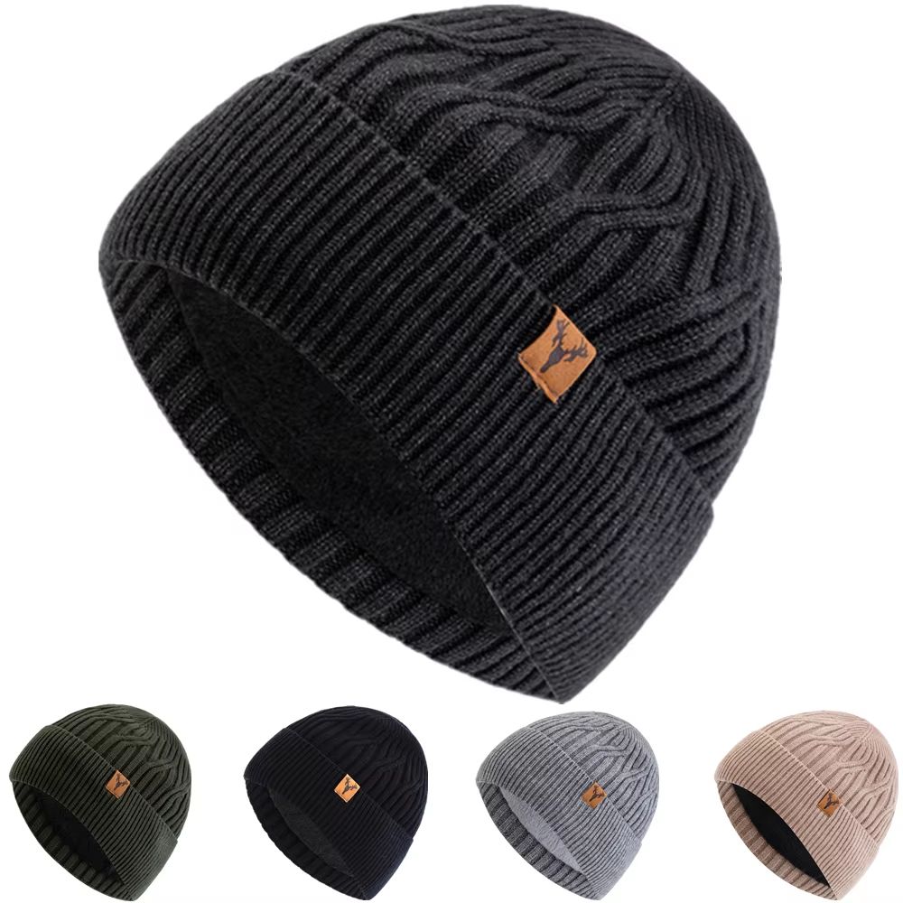 Unisex Plush Fur Lined Knitted Winter Beanie Hat for Outdoor Cold Weather