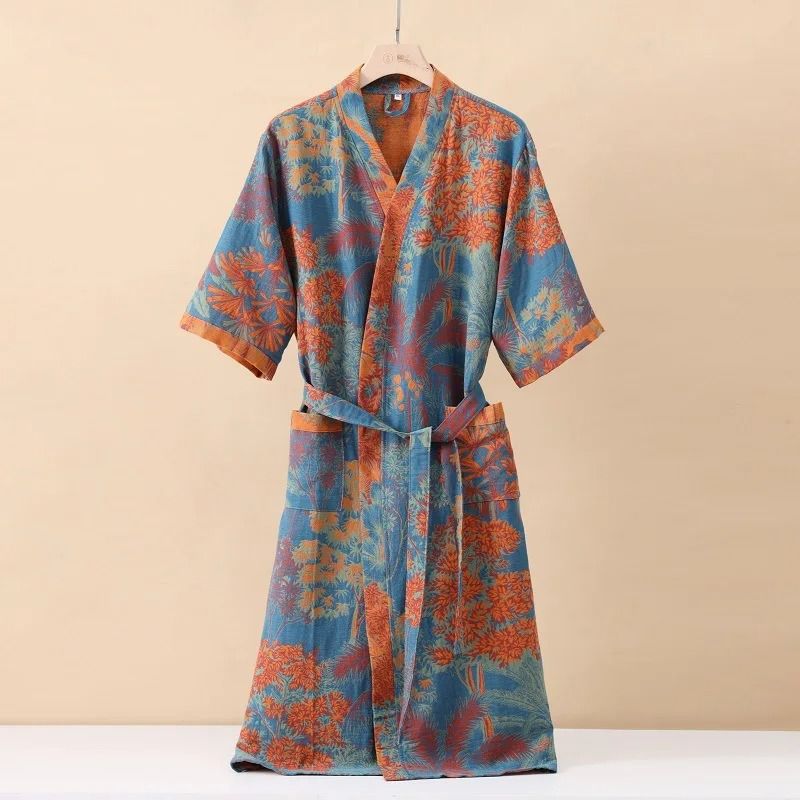 Cotton Printed Kimono Bathrobe Quick Dry Summer Home Wear