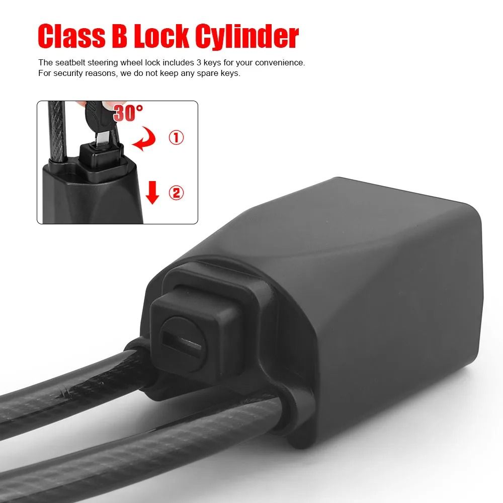 Anti Theft Steering Wheel Lock with Steel Rope and Seat Belt Socket