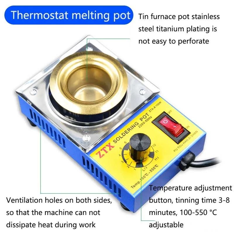 High Quality 220V Adjustable Temperature Tin Melting Furnace Pot Tool with EU Plug