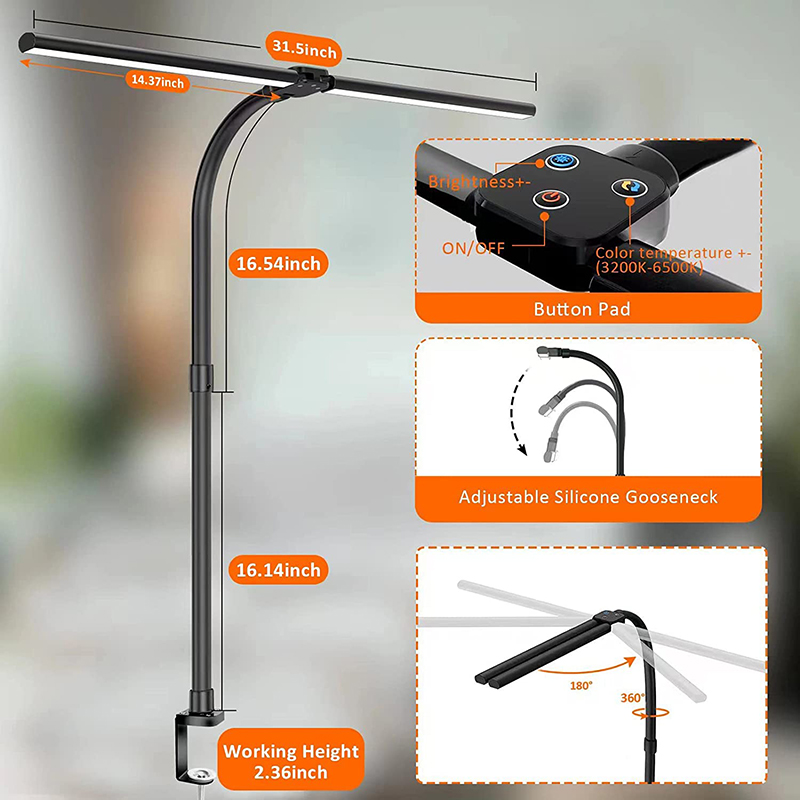 Double Head LED Desk Lamp, Architect Office Lamp, Brightest Colour Modes, Dimmable Eye Protection Lamp