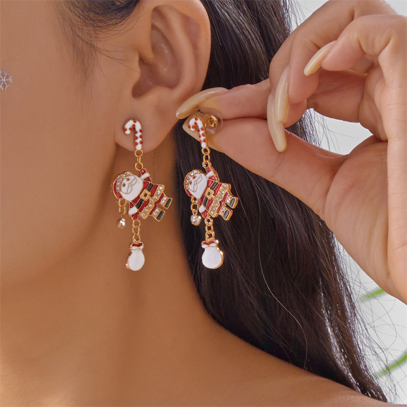 White Pearl Crystal Snowman, Elk Earrings, Creative Christmas Grandpa and Grandma Zircon Stud Earrings, New Year Jewelry