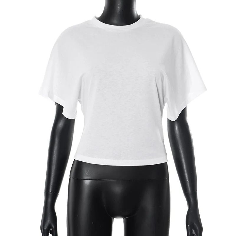Premium Pure Cotton Crew Neck Pullover – Womens Loose-Fit Waist-Defining Cropped Top with Exposed Navel