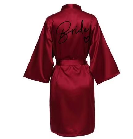 Team Bride Satin Kimono Robe With Black Letters for Wedding Party