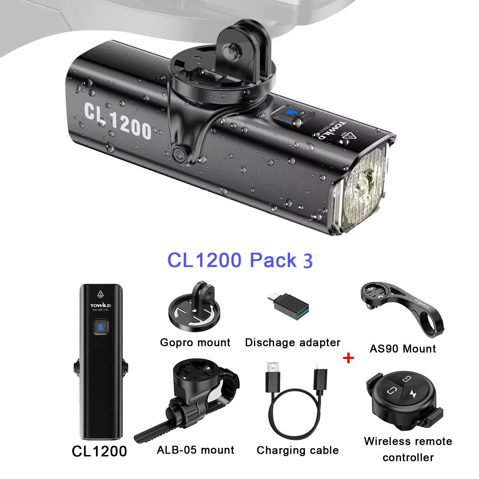 TOWILD CL1200 Smart Bike Headlight – 1200 Lumen USB-C Rechargeable Bicycle Light with Remote Control & 5000mAh Battery