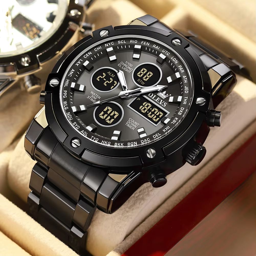 OLEVS Men's Multifunctional Watch – Waterproof Electronic Timepiece with Luminous Display, Alarm & Fashion Dress Design