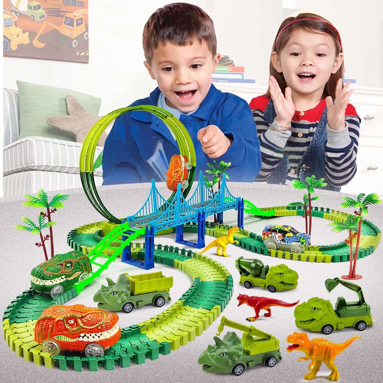 Children Electric Magic Climbing Dinosaur Car Track Toy