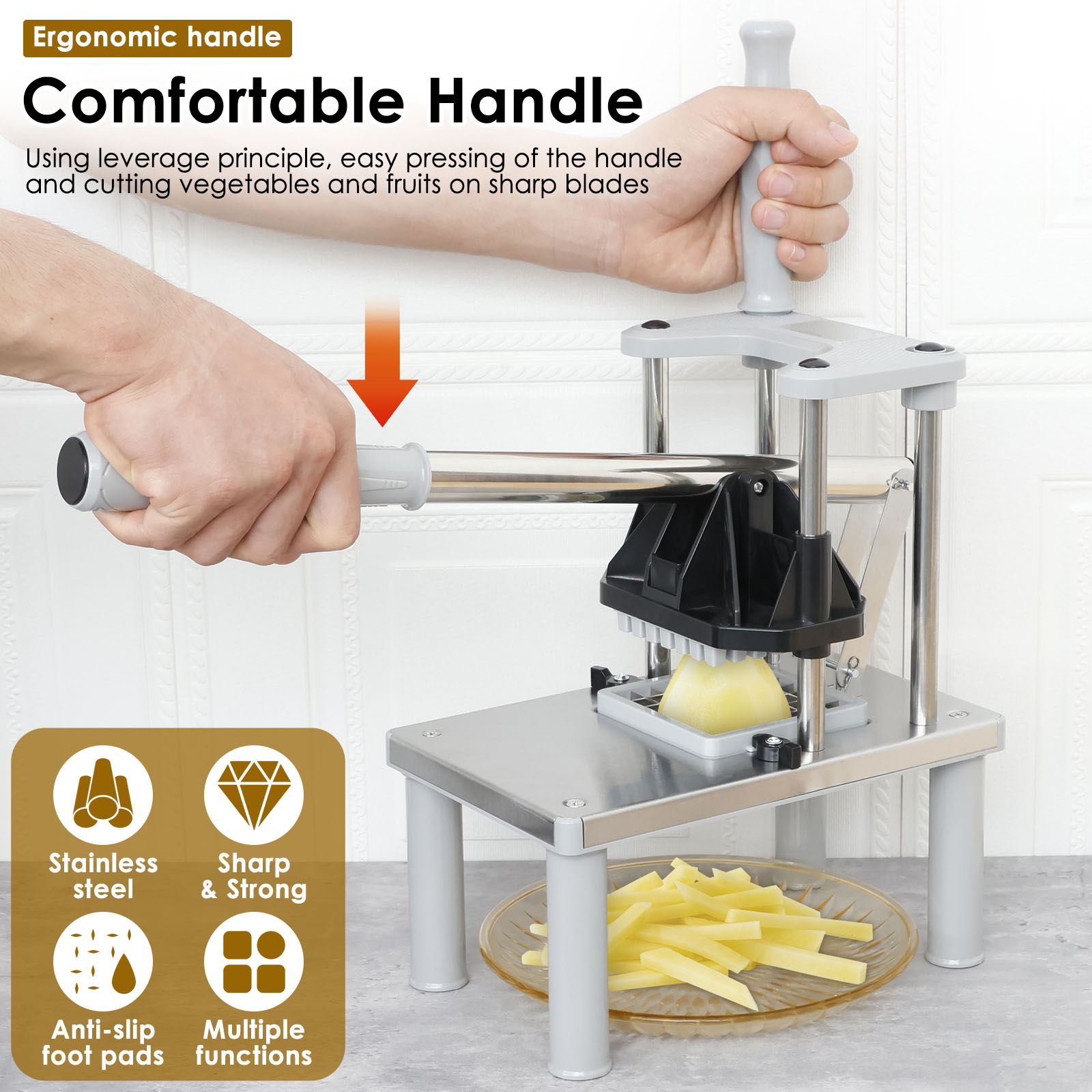 Stainless Steel French Fry Cutter & Vegetable Chopper with Replacement Blades