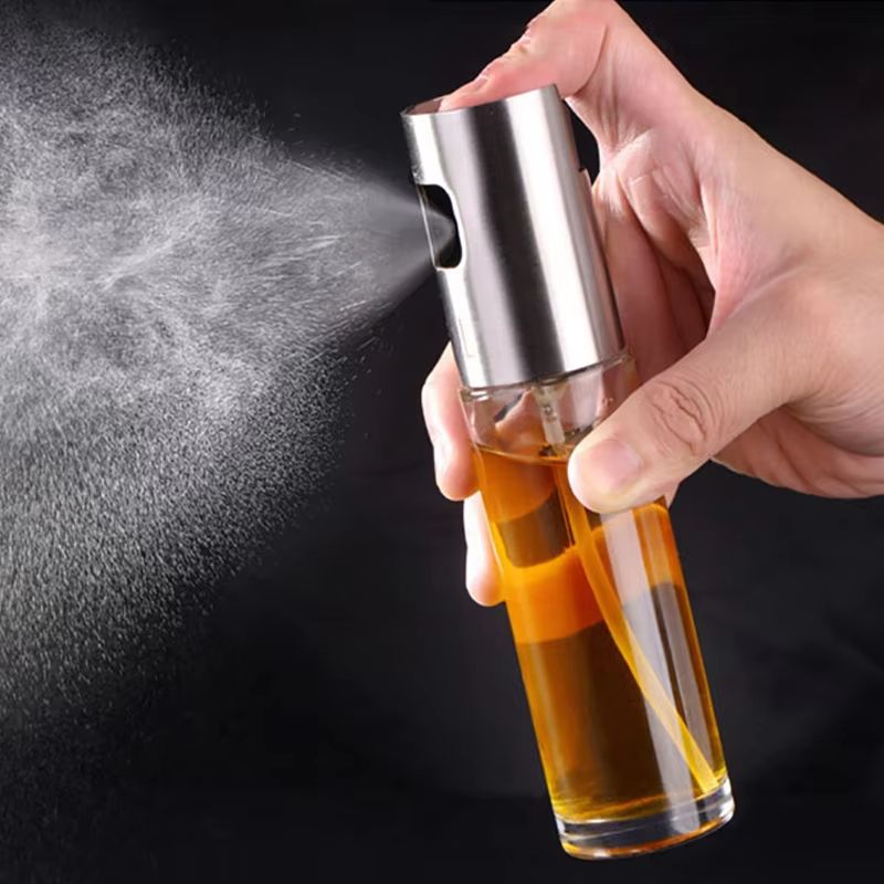 100ML Transparent Glass Olive Oil Sprayer Bottle With Push-Type Dispenser for Kitchen and BBQ