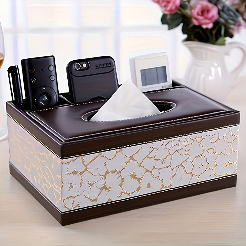 Stylish Living Room Decor Faux Leather Tissue Box Cover with Remote Holder Desktop Storage Organizer