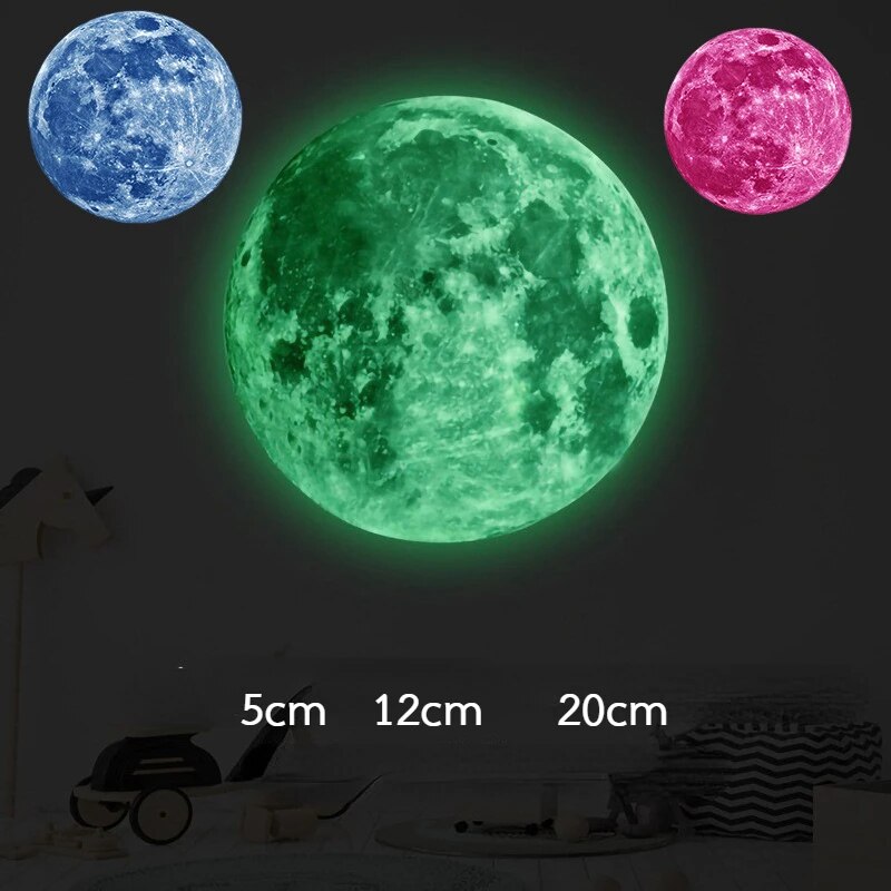 Aesthetic 3D Luminous Moon Wall Sticker: Glow In The Dark Fluorescent PVC Decals for Home Kids Room Decor